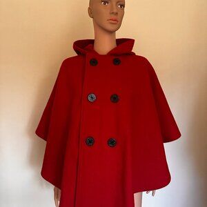 Vintage Schott NYC Red Cape Coat | U.S. 740N Pea Jacket Cape | Hooded Wool Cape